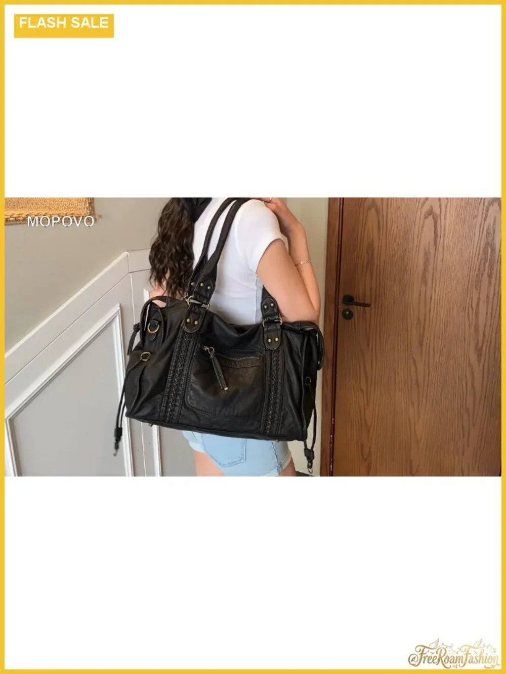 Vintage Washed PU Leather Hobo Crossbody Bag, Y2K Shoulder Work Purse, Large
